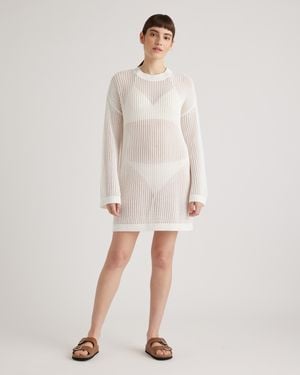 Quince Open-Knit Long Sleeve Cover-Up Mini Dress, Organic Cotton - Natural
