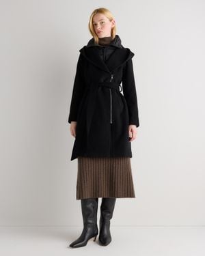 Quince Wool Cashmere Hooded Wrap Coat With Removable Down Bib - Black