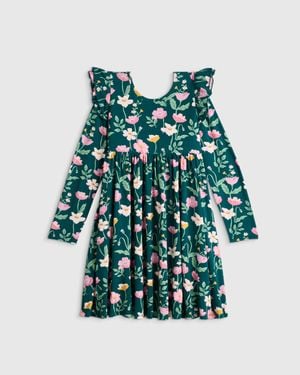 Quince Bamboo Long Sleeve Flutter Twirl Dress - Green