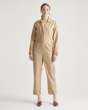 Quince Cotton Linen Twill Long Sleeve Coverall Jumpsuit, Organic Cotton - Natural