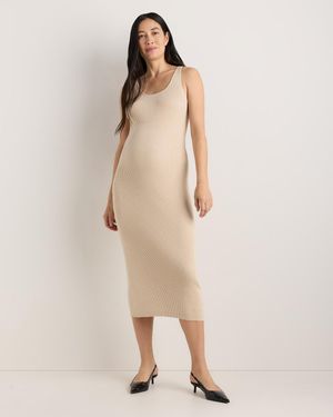 Quince Lightweight Cotton Cashmere Maternity Fitted Midi Dress - Natural