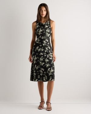 Quince Washable Stretch Silk High Neck Midi Dress, Mulberry Silk - Black