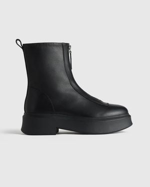 Quince Italian Leather Zip Front Lug Sole Boot - Black