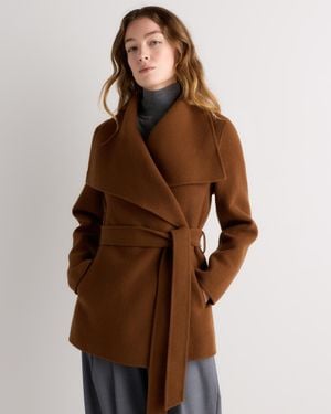 Quince Double-Faced Merino Wool Draped Collar Short Wrap Coat - Brown