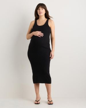 Quince Cotton Cashmere Maternity Fitted Midi Dress - Black