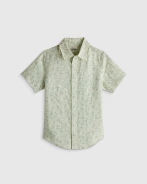 Quince 100% European Linen Printed Short Sleeve Shirt - Green