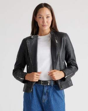Quince Café Racer Jacket, Leather - Black
