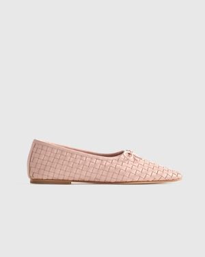 Quince Italian Leather Handwoven Square Toe Ballet Flat - Pink