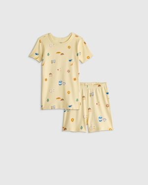 Quince Short Sleeve And Shorts Pajama Set, Organic Cotton - Metallic