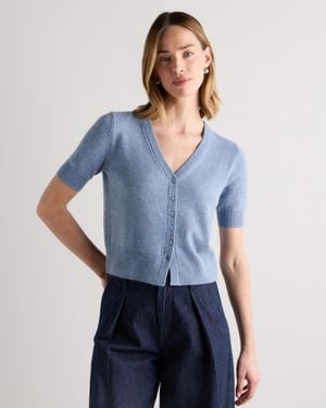 Quince Mongolian Cashmere Short Sleeve Cardigan - Blue