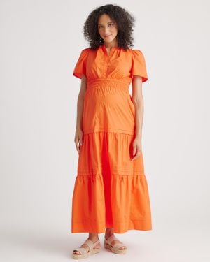 Quince Poplin Maternity Tiered Maxi Dress, Organic Cotton - Orange