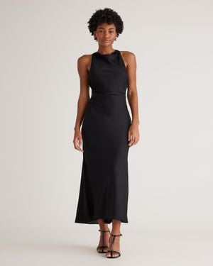 Quince Washable Stretch Silk High Neck Midi Dress, Mulberry Silk - Black