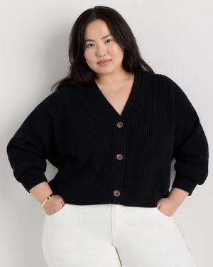 Quince Fisherman Boxy Cropped Cardigan, Organic Cotton - Black