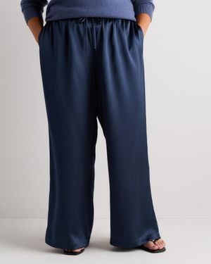 Quince Drawstring Wide Leg Pants, Silk - Blue