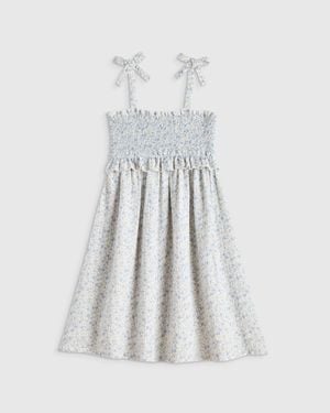 Quince Girls Sleeveless Smocked Gauze Dress, Organic Cotton - White