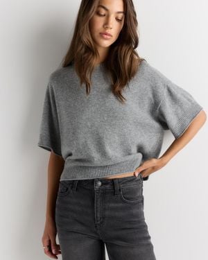 Quince Mongolian Cashmere Cropped Oversized Tee - Gray