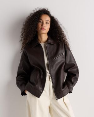 Quince Oversized Bomber Jacket, Leather - Black