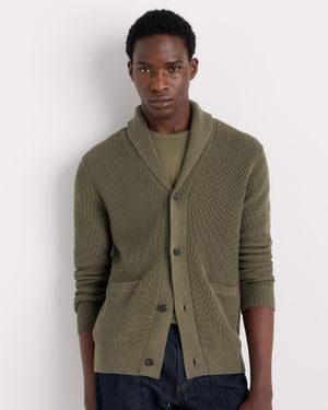 Quince Ribbed Shawl-Collar Cardigan Sweater, Organic Cotton - Green