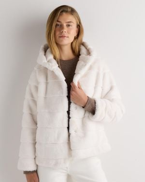 Quince Hooded Faux Fur Jacket, Recycled Polyester - Natural