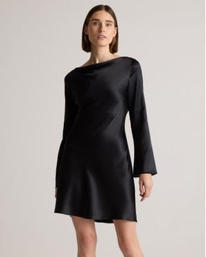 Quince Long Sleeve Mini Dress, Silk - Black