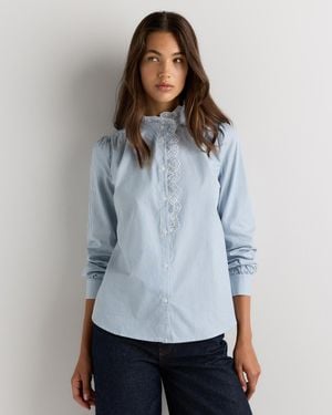 Quince Lace Ruffle Blouse, Organic Cotton - Blue