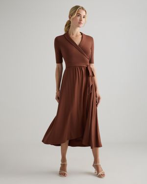 Quince Tencel Jersey Midi Wrap Dress - Brown