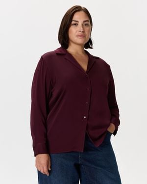 Quince Washable Stretch Silk Notch Collar Blouse - Purple