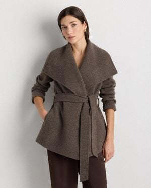 Quince Double-Faced Merino Wool Draped Collar Short Wrap Coat - Brown