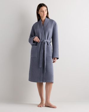 Quince Organic Turkish Waffle Robe, Cotton - Blue