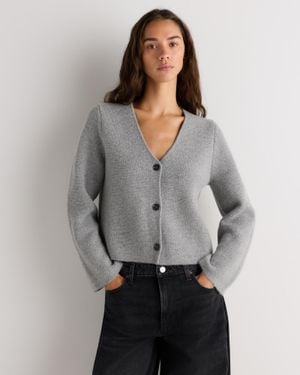 Quince Mongolian Cashmere Structured V-Neck Cardigan - Gray