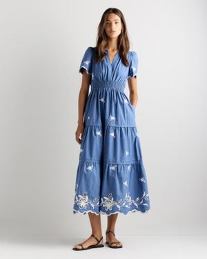 Quince Poplin Embroidered Tiered Maxi Dress, Organic Cotton - Blue