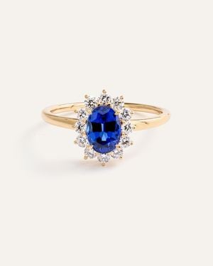 Quince - White Label Quince 14K Lab Grown Diamond And Sapphire Halo Ring - Blue
