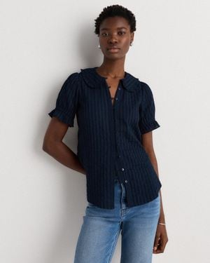 Quince Embroidered Cotton Ruffle Collar Short Sleeve Blouse