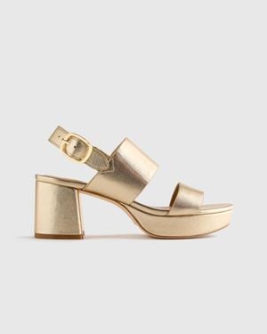 Quince Italian Leather Double Band Rings Block Heel Sandal - Metallic