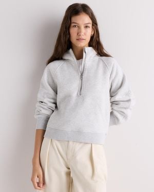 Quince Everyday Fleece Cropped Half Zip Hoodie, Organic Cotton - Gray