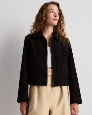 Quince 100% Suede Cropped Zip-Front Jacket, Suede Leather - Black