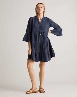 Quince Gauze Long Sleeve Tiered Mini Dress, Organic Cotton - Blue