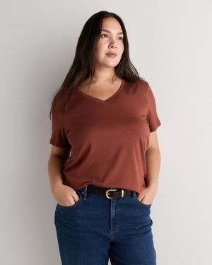 Quince Cotton Modal V-Neck Tee - Red