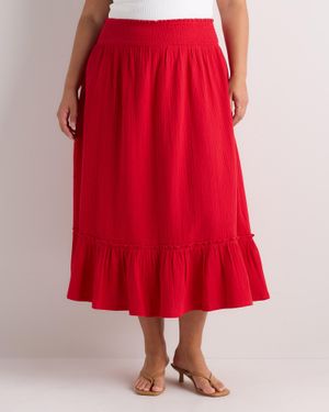 Quince Gauze Smocked Maxi Skirt, Organic Cotton - Red