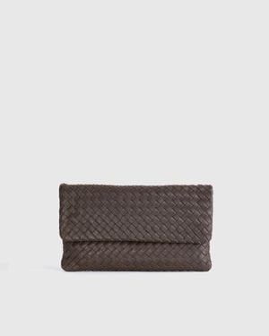 Quince Italian Leather Handwoven Convertible Clutch - Gray