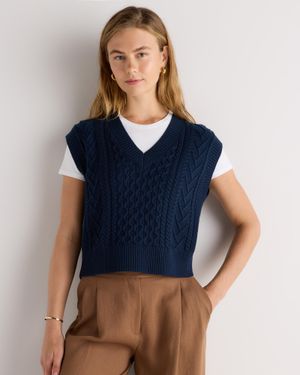 Quince Australian Merino Wool Cable Sweater Vest - Blue