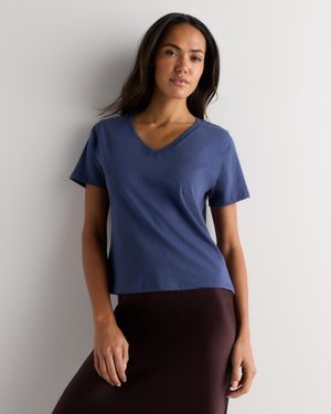 Quince Boxy V-Neck Tee, Organic Cotton - Blue