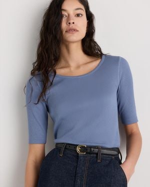 Quince Micro-Rib Elbow Sleeve Tee, Organic Cotton - Gray