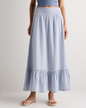 Quince Gauze Smocked Maxi Skirt, Organic Cotton - Blue