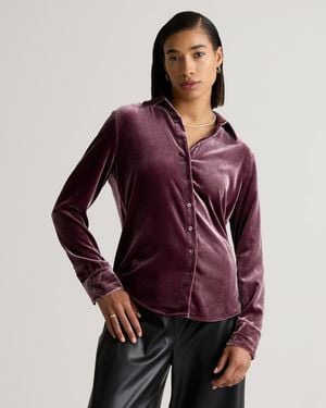 Quince Stretch Silk Velvet Long Sleeve Shirt - Red