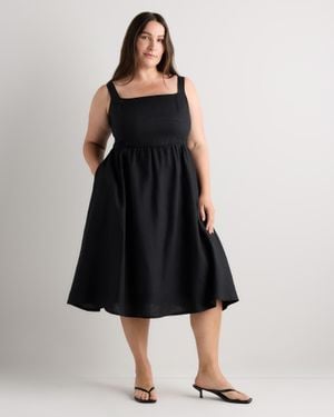 Quince 100% European Linen Fit & Flare Midi Dress - Black