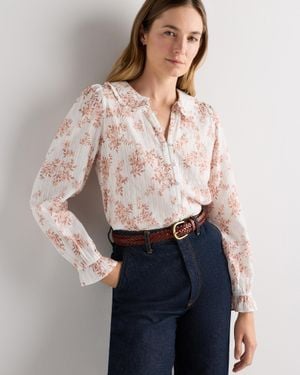 Quince Embroidered Cotton Ruffle Collar Long Sleeve Blouse, Organic Cotton - Multicolor