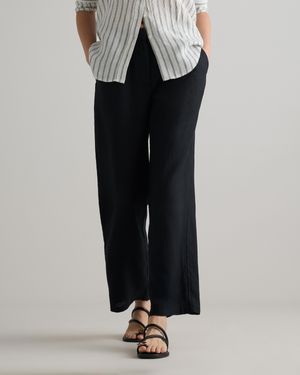 Quince 100% European Linen Pleated Trouser - Black