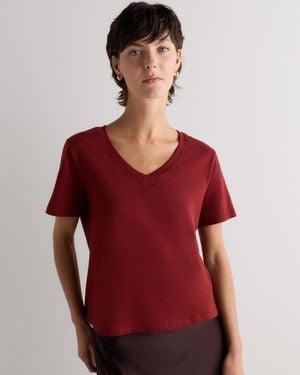 Quince Boxy V-Neck Tee, Organic Cotton - Red