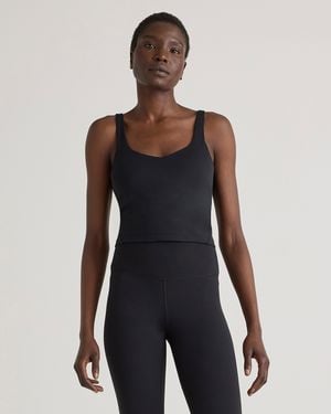 Quince Ultra-Form V-Neck Cropped Tank Top, Nylon/Spandex - Blue